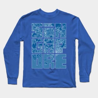 Singapore City Map Typography - Blueprint Long Sleeve T-Shirt